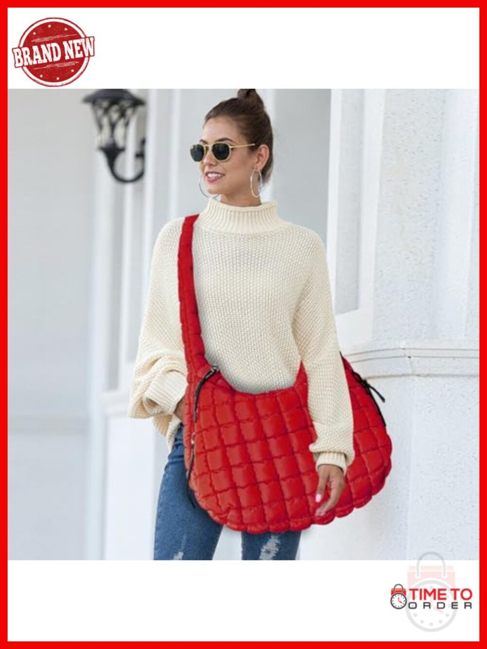 Large Quilted Puffer Tote Bag Crossbody Hobo Shoulder Bubble Bag with Multiple - Picture 2 of 6